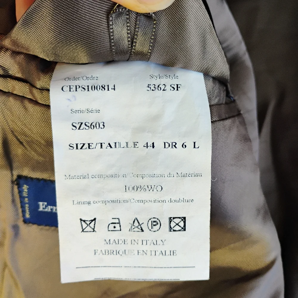 Ermenegildo Zegna Saks Fifth Avenue Suit Blazer 44 L Slim‎ Fit Taupe Wool Italy